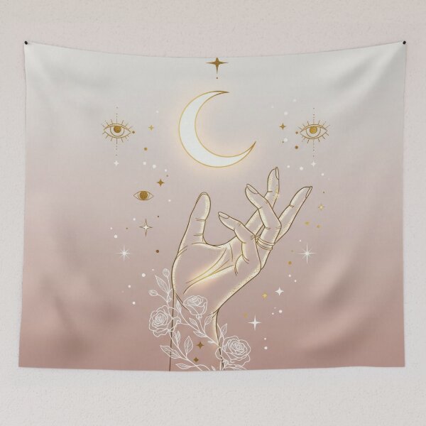 Item preview, Mystic Moon Touch | Celestial Hand & Moon Minimalist Art No.1 designed and sold by angelisart.