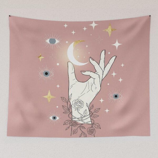 Item preview, Mystic Moon Touch | Celestial Hand & Moon Minimalist Art No.2 designed and sold by angelisart.