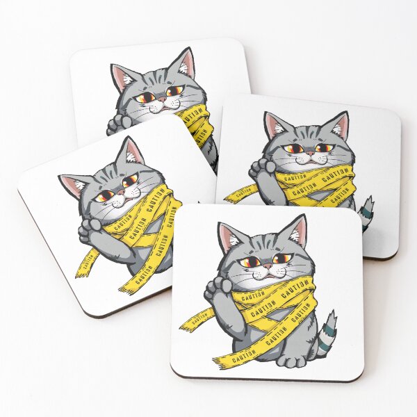 Item preview, Caution Tape Cat – Funny Grey Tabby with Raised Paw and Warning Ribbon designed and sold by Shape & Words.
