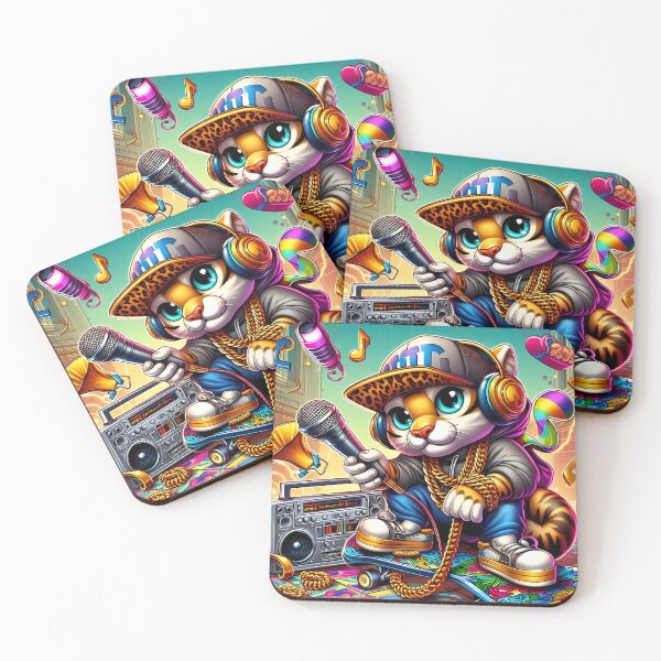 Item preview, Hip Hop Cat with Microphone & Boombox designed and sold by KMHArts.
