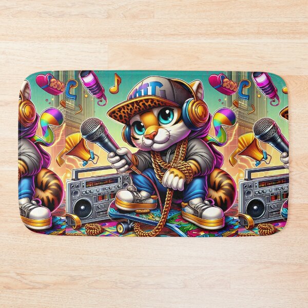 Item preview, Hip Hop Cat with Microphone & Boombox designed and sold by KMHArts.