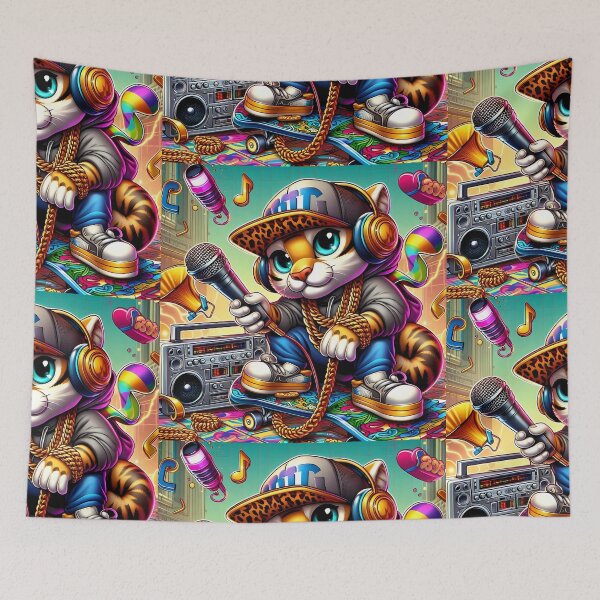 Item preview, Hip Hop Cat with Microphone & Boombox designed and sold by KMHArts.