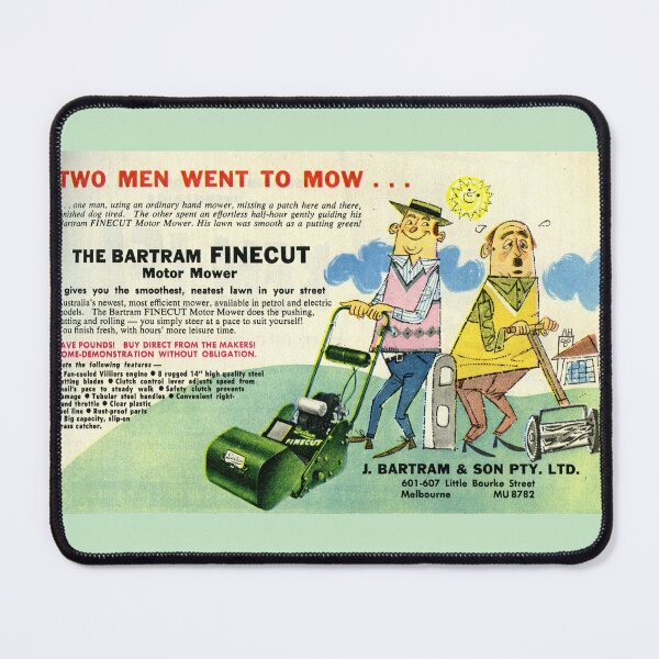 Item preview, 1950s Lawn Mower Vintage Cartoon Advert - Happy Man Mowing Art - Retro Yard Work Poster - Mid-Century Suburban Pride designed and sold by taspaul.