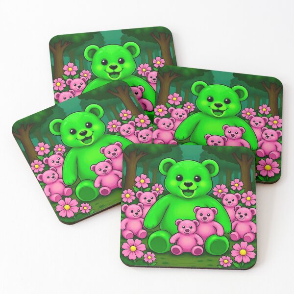Item preview, Green teddy bear with pink babies nursery or child's bedroom decor design designed and sold by Jennifer Morcom.