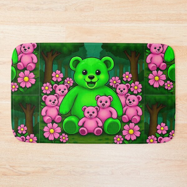 Item preview, Green teddy bear with pink babies nursery or child's bedroom decor design designed and sold by Jennifer Morcom.