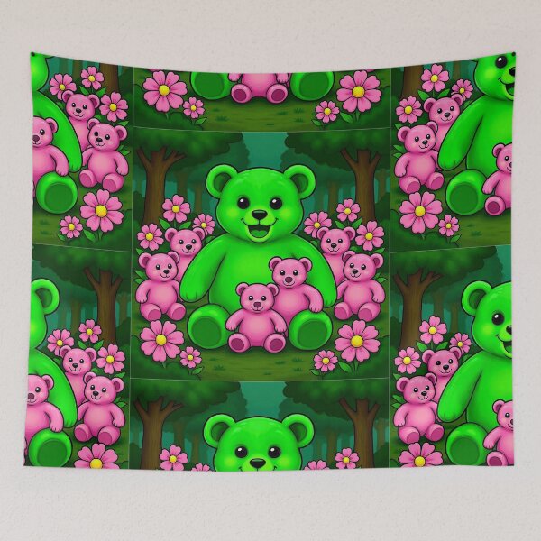 Item preview, Green teddy bear with pink babies nursery or child's bedroom decor design designed and sold by Jennifer Morcom.