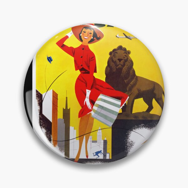 Item preview, Vintage Braniff Airways Travel Poster to Chicago | Mid-Century Modern Art Print | Vibrant 1950s-60s Style Decor designed and sold by artofuniverse.