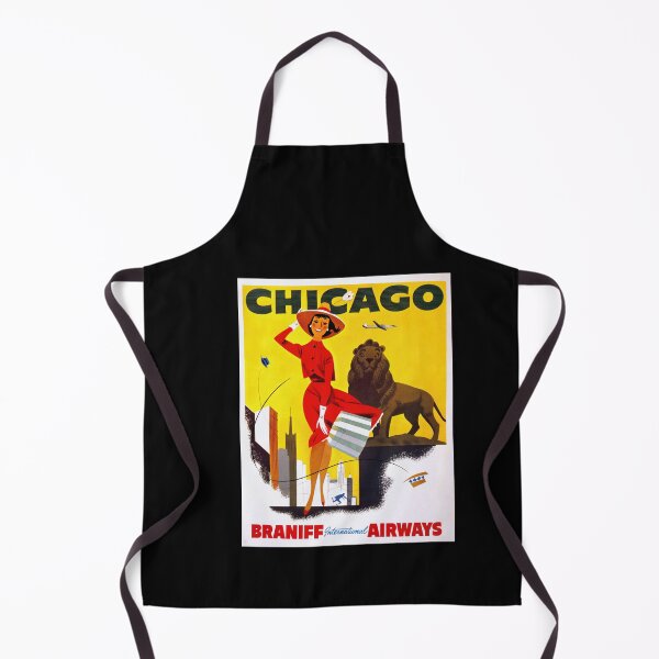 Item preview, Vintage Braniff Airways Travel Poster to Chicago | Mid-Century Modern Art Print | Vibrant 1950s-60s Style Decor designed and sold by artofuniverse.