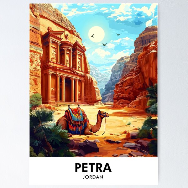 Item preview, Petra Jordan Retro Travel Print designed and sold by HomeLivingCo.