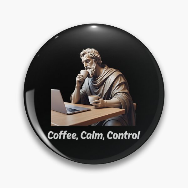 Item preview, Stoic Philosopher Epictetus sipping Coffee calmly in front of Laptop designed and sold by LexaArtworks.