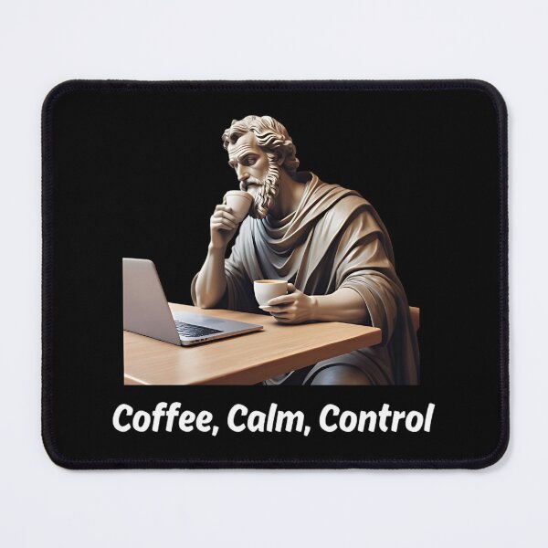 Item preview, Stoic Philosopher Epictetus sipping Coffee calmly in front of Laptop designed and sold by LexaArtworks.