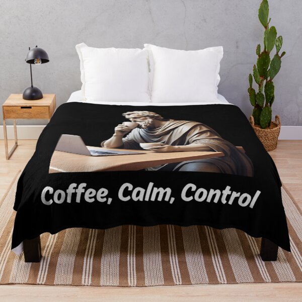 Item preview, Stoic Philosopher Epictetus sipping Coffee calmly in front of Laptop designed and sold by LexaArtworks.
