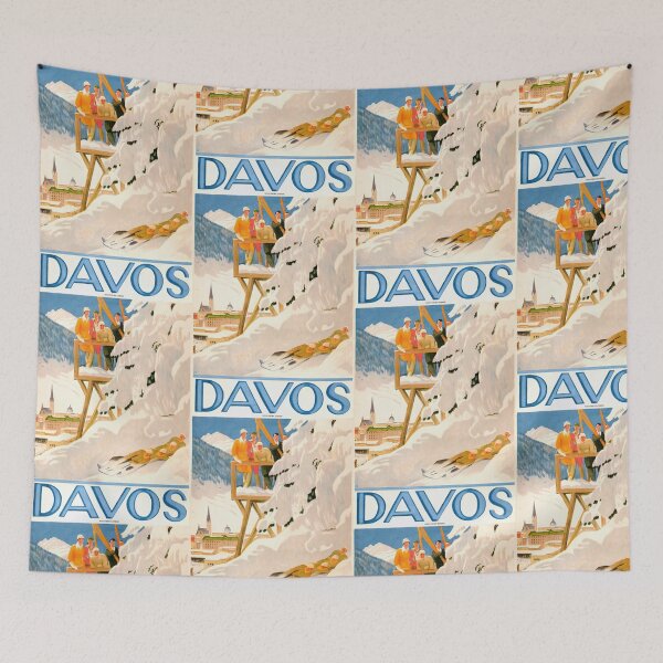 Item preview, Vintage Davos Travel Poster | Art Deco Ski Resort Print | Alpine Bobsled Scene | Mid-20th Century Swiss Winter Sports Decor designed and sold by artofuniverse.