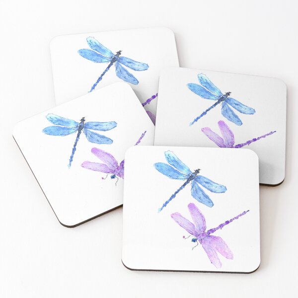 Item preview, Watercolor Dragonflies in Purple and Blue – Delicate Nature Art designed and sold by Monika Howarth.