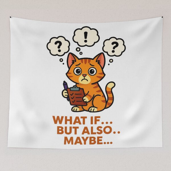 Item preview, Overthinking Cat Anxiety - What If But Also Maybe Mental Health Humour Design designed and sold by EdgyEdgeArt.