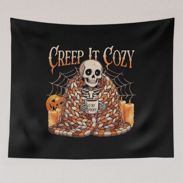 Item preview,  Creep it Cozy |  Halloween Skeleton with Blanket and Coffee designed and sold by AnAzArt.