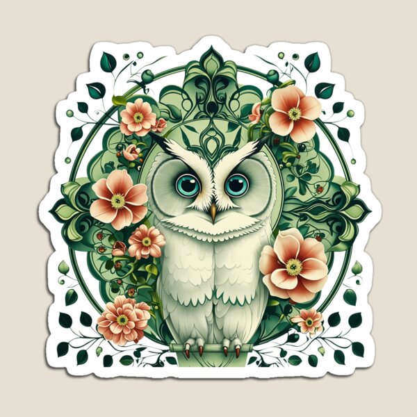 Item preview, Botanical Owl – Art Nouveau Style Bird with Flowers and Greenery designed and sold by sereneartfile.