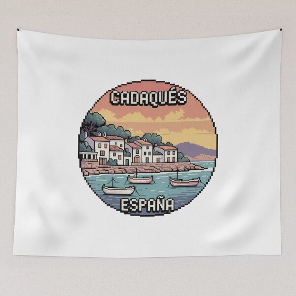 Item preview, Cadaqués España Pixel Art – Retro Coastal Village Design in Pastel Colors designed and sold by CircinusStore.
