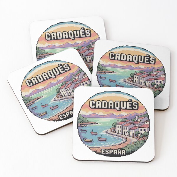 Item preview, Cadaqués España Pixel Art – Mediterranean Coastline Scene with Boats and Sunset in Retro Style designed and sold by CircinusStore.
