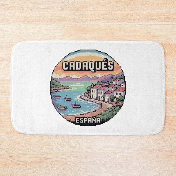 Item preview, Cadaqués España Pixel Art – Mediterranean Coastline Scene with Boats and Sunset in Retro Style designed and sold by CircinusStore.