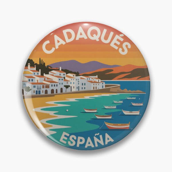 Item preview, Cadaqués España Modern Poster Art – Flat Style Coastal Village with Boats and Bold Sunset Colors designed and sold by CircinusStore.