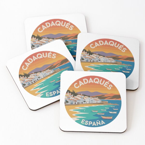 Item preview, Cadaqués España Modern Poster Art – Flat Style Coastal Village with Boats and Bold Sunset Colors designed and sold by CircinusStore.
