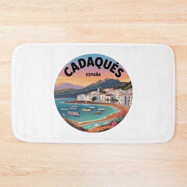 Item preview, Cadaqués España Coastal Illustration – Scenic Mediterranean Bay with Boats, Flowers and Sunset View designed and sold by CircinusStore.