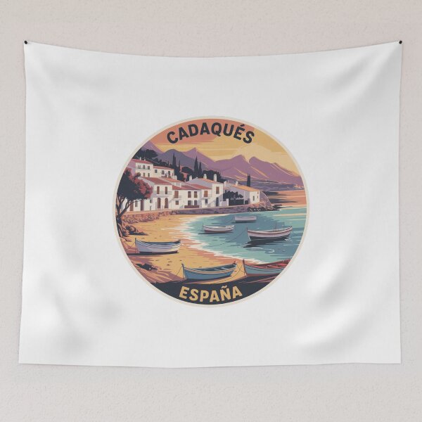 Item preview, Cadaqués España Seaside Art – Vintage Mediterranean Town with Boats, Reflections and Sunset Coastline designed and sold by CircinusStore.