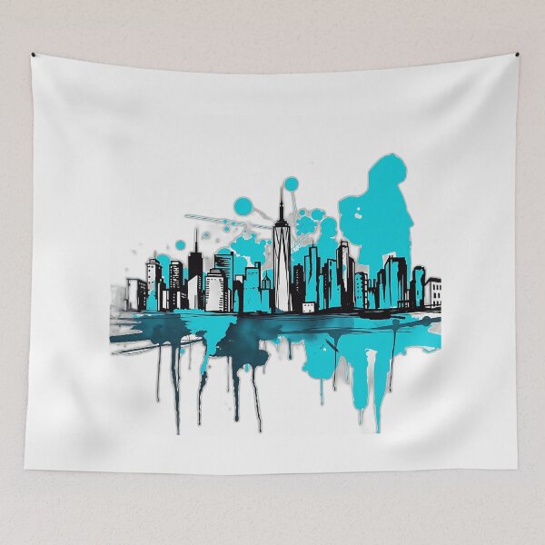 Item preview, Expressive City Skyline in Turquoise designed and sold by sharon1210.