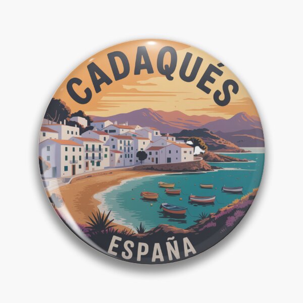 Item preview, Cadaqués España Travel Art – Colorful Coastal Village with Boats and Sunset Mountains in Vintage Mediterranean Style designed and sold by CircinusStore.