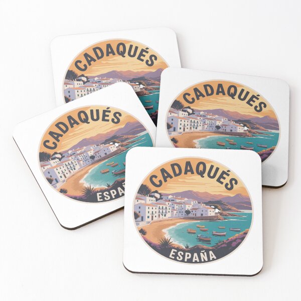 Item preview, Cadaqués España Travel Art – Colorful Coastal Village with Boats and Sunset Mountains in Vintage Mediterranean Style designed and sold by CircinusStore.