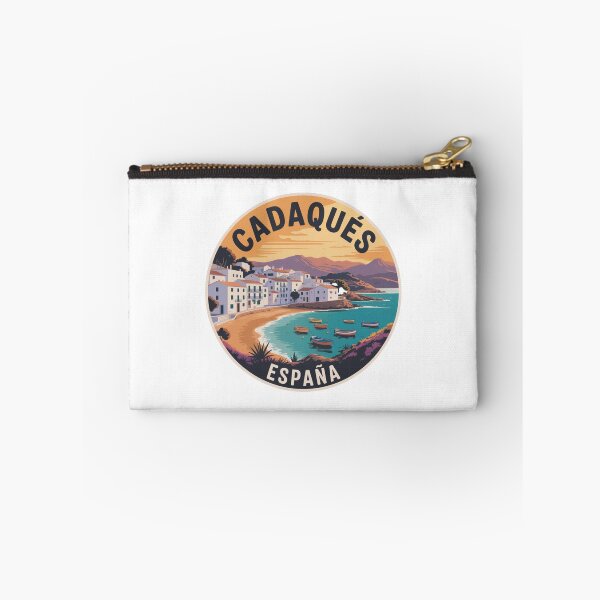 Item preview, Cadaqués España Travel Art – Colorful Coastal Village with Boats and Sunset Mountains in Vintage Mediterranean Style designed and sold by CircinusStore.