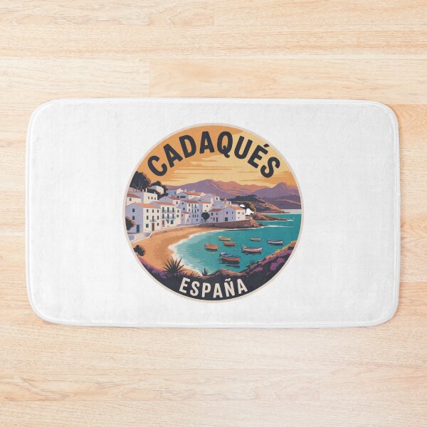 Item preview, Cadaqués España Travel Art – Colorful Coastal Village with Boats and Sunset Mountains in Vintage Mediterranean Style designed and sold by CircinusStore.