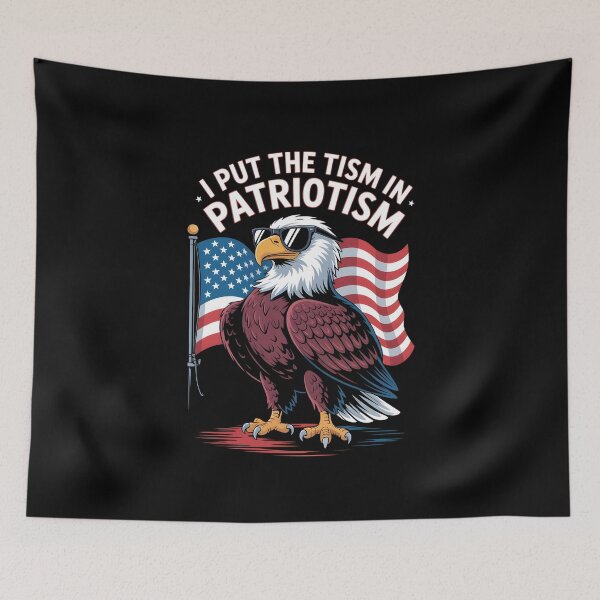 Item preview, I Put The Tism In Patriotism – Cartoon Bald Eagle & American Flag Art designed and sold by Stock4U.
