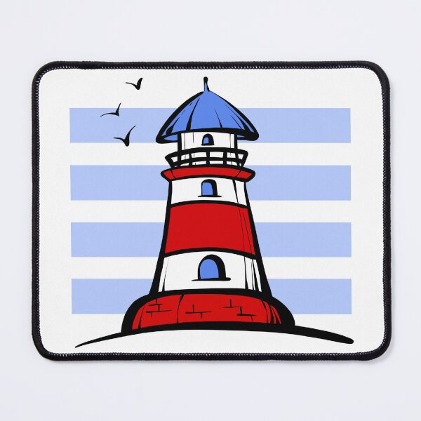 Item preview, Minimalist red and white lighthouse with ocean-blue stripes and nautical charm. designed and sold by JuKoArt.