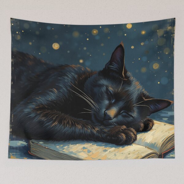 Item preview, Midnight Tales – Sleeping Cat on Book Under Starlit Sky designed and sold by Purrfect Mischief.
