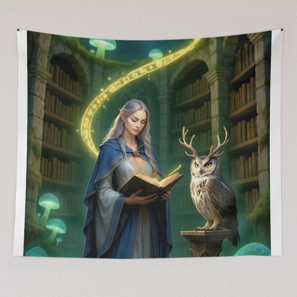 Item preview, Elven Sorceress in the Forgotten Library – Fantasy Art Print designed and sold by JbarChaos.