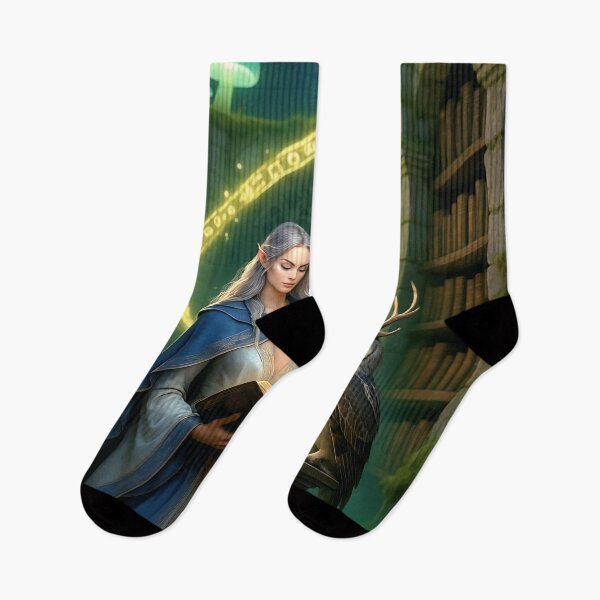 Item preview, Elven Sorceress in the Forgotten Library – Fantasy Art Print designed and sold by JbarChaos.