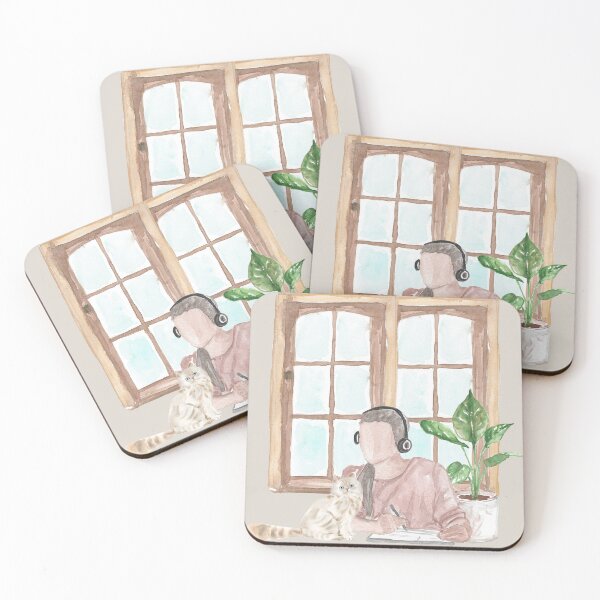 Item preview, Study with Cat – Cozy Window Scene Watercolor Illustration designed and sold by Softglow-Studio.