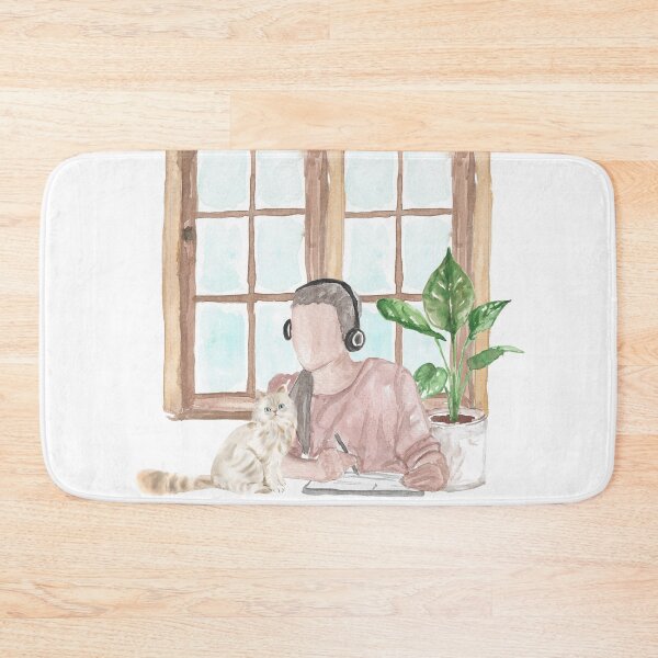 Item preview, Study with Cat – Cozy Window Scene Watercolor Illustration designed and sold by Softglow-Studio.