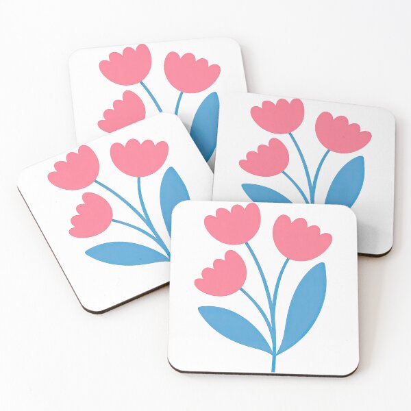 Item preview, Simple Pink Tulip Trio with Blue Leaves designed and sold by ArtfulWeave.
