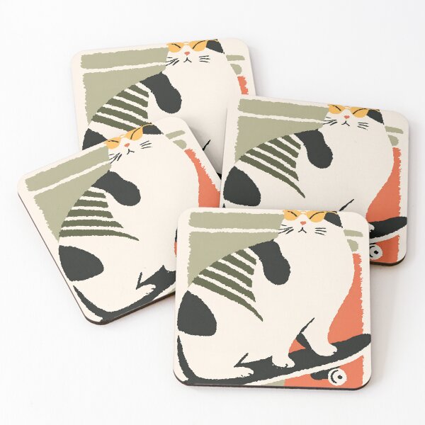 Item preview, Cool Cat on Skateboard – Retro Minimalist Wall Art for Cat Lovers designed and sold by NaChomArtStudio.
