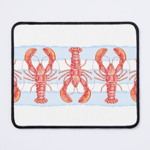 Item preview, horizontal seamless border with repeating watercolor lobsters on soft blue watercolor stripes and white background designed and sold by eves_aquadreams.