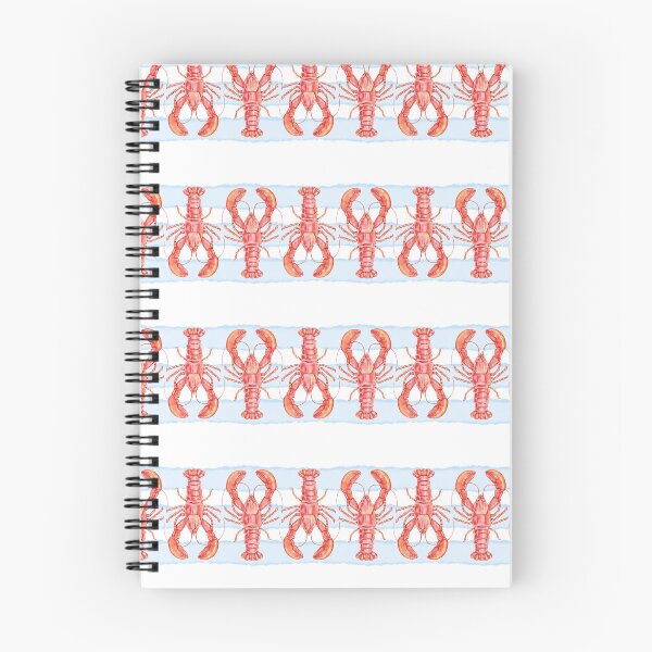 Item preview, horizontal seamless border with repeating watercolor lobsters on soft blue watercolor stripes and white background designed and sold by eves_aquadreams.