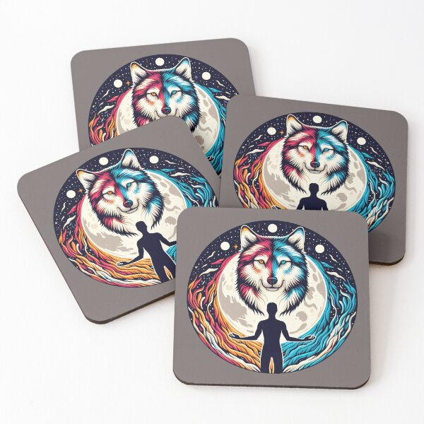 Item preview, Mystical Split Wolf Full Moon Spiritual Illustration designed and sold by DesignsByDessie.