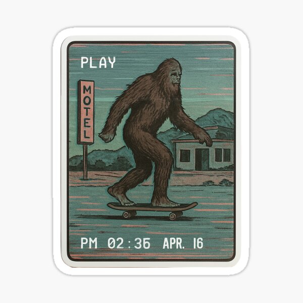 Vista previa del artículo con la obra «Diarios de Cryptid en VHS: Sesión de patinaje en el Motel Bigfoot», diseñado y vendido por SabbySplendor.