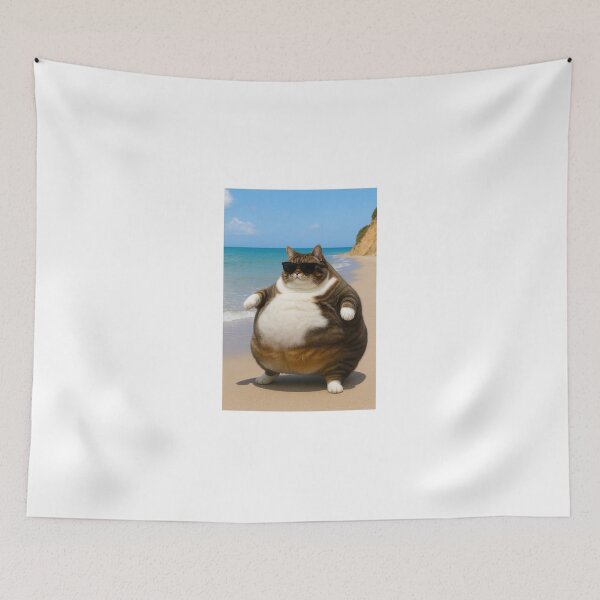 Item preview, Fat cat with sunglasses at the beach designed and sold by CoolestShirtss.