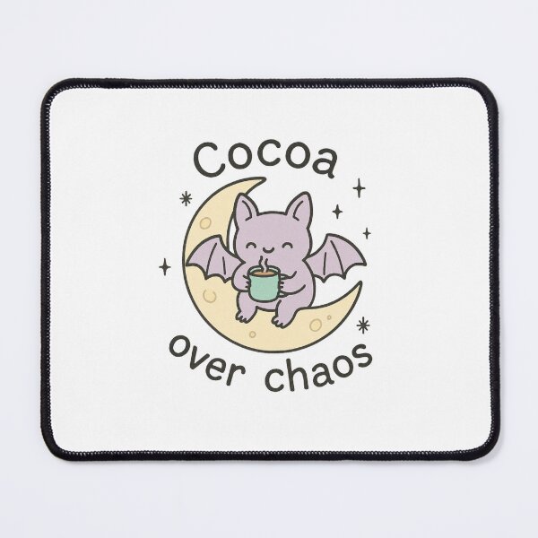Item preview, "Cocoa Over Chaos" Cute Bat on Moon | Halloween Quote designed and sold by SearionStudio.