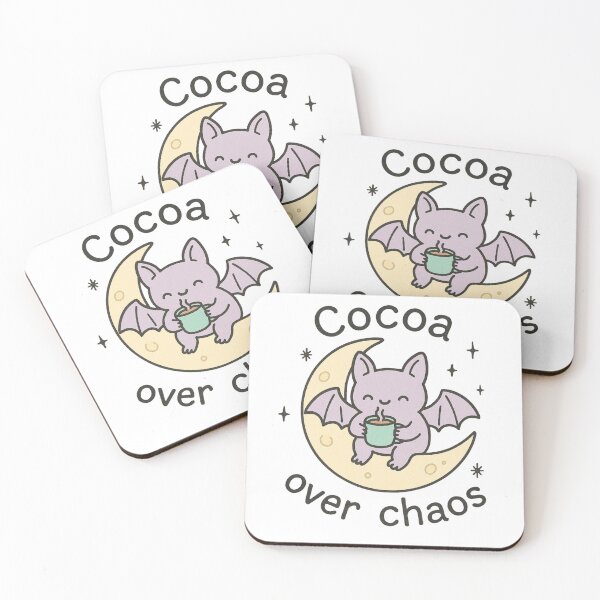 Item preview, "Cocoa Over Chaos" Cute Bat on Moon | Halloween Quote designed and sold by SearionStudio.