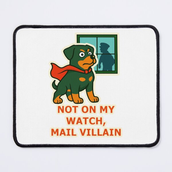 Item preview, Guard Dog Superhero vs Mail Villain Funny Pet Protection Humor designed and sold by EdgyEdgeArt.